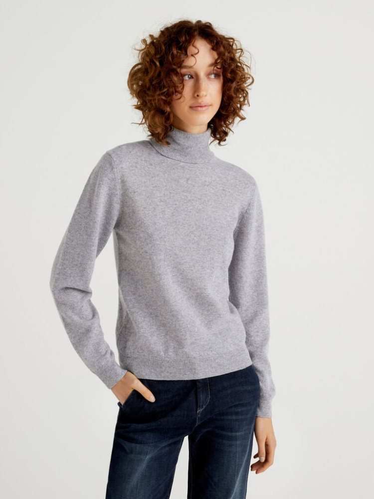 Benetton Pure Merino Wol Turtleneck High Neck Sweaters Dames Lichtgrijs | BE592069