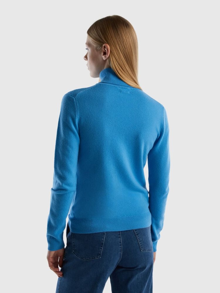 Benetton Pure Merino Wol Turtleneck High Neck Sweaters Dames Blauw | BE596280