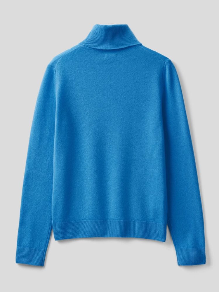 Benetton Pure Merino Wol Turtleneck High Neck Sweaters Dames Blauw | BE596280