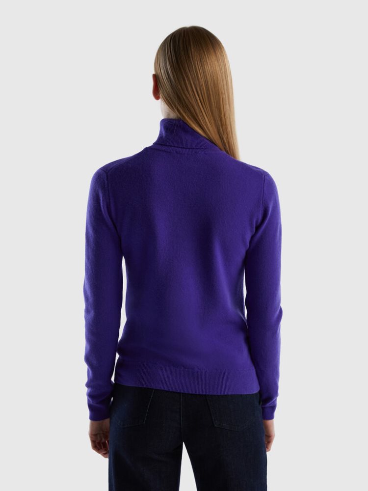 Benetton Pure Merino Wol Turtleneck High Neck Sweaters Dames Diepblauw | BE604700