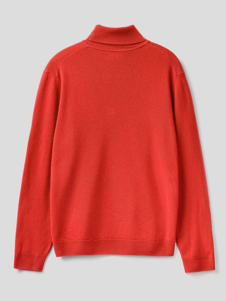 Benetton Pure Merino Wol Turtleneck High Neck Sweaters Heren Rood | BE824911