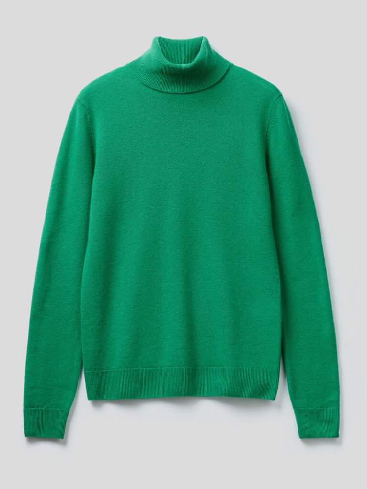 Benetton Pure Merino Wol Turtleneck High Neck Sweaters Dames Groen | BE869655