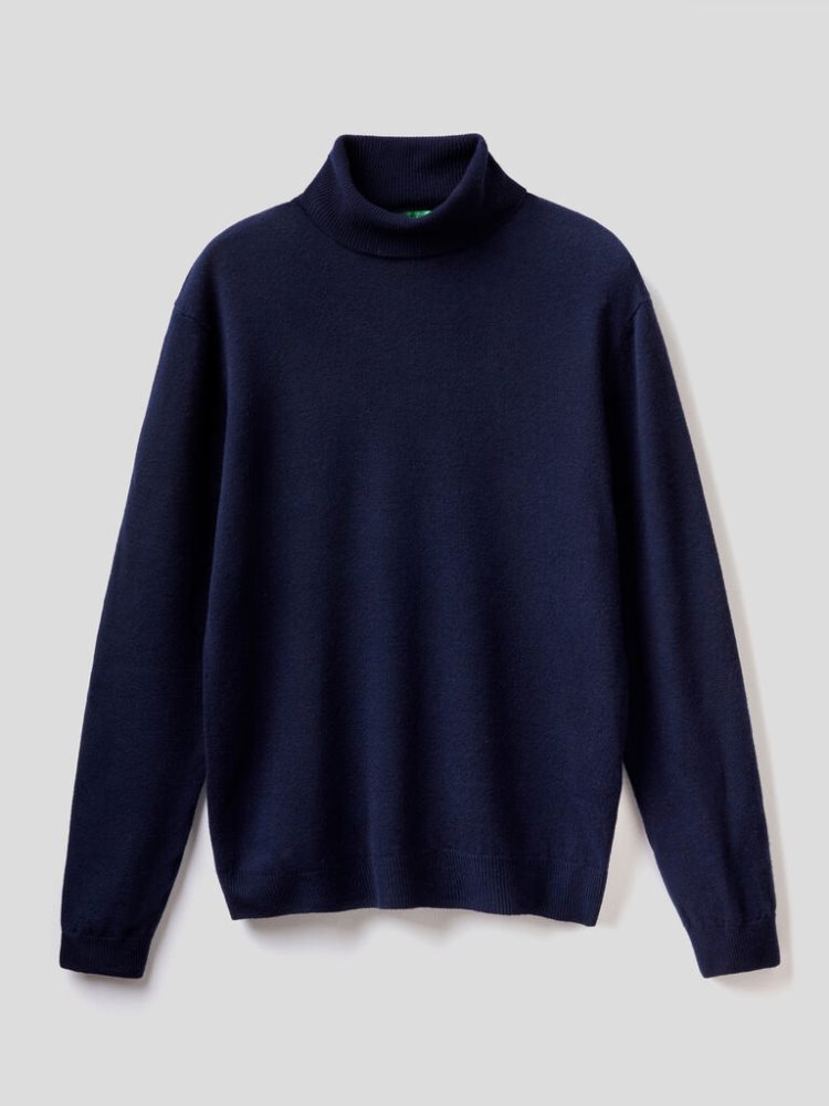 Benetton Pure Merino Wol Turtleneck High Neck Sweaters Heren Donkerblauw | BE939286