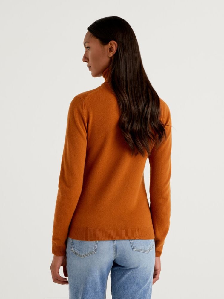 Benetton Pure Merino Wol Turtleneck High Neck Sweaters Dames Bruin | BE958869