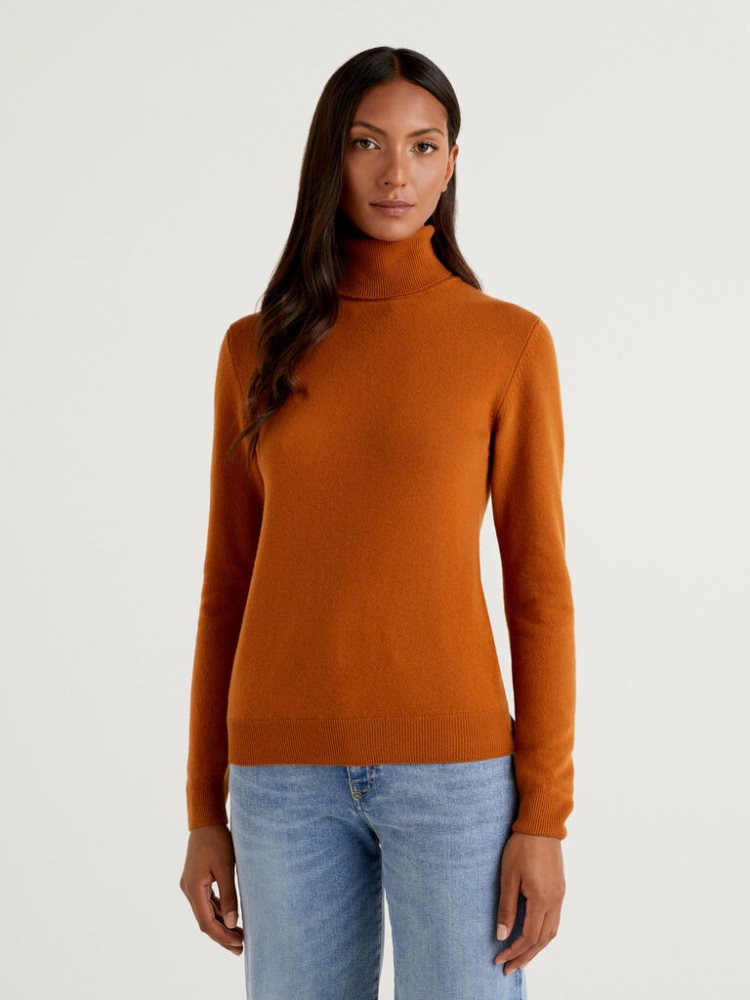 Benetton Pure Merino Wol Turtleneck High Neck Sweaters Dames Bruin | BE958869