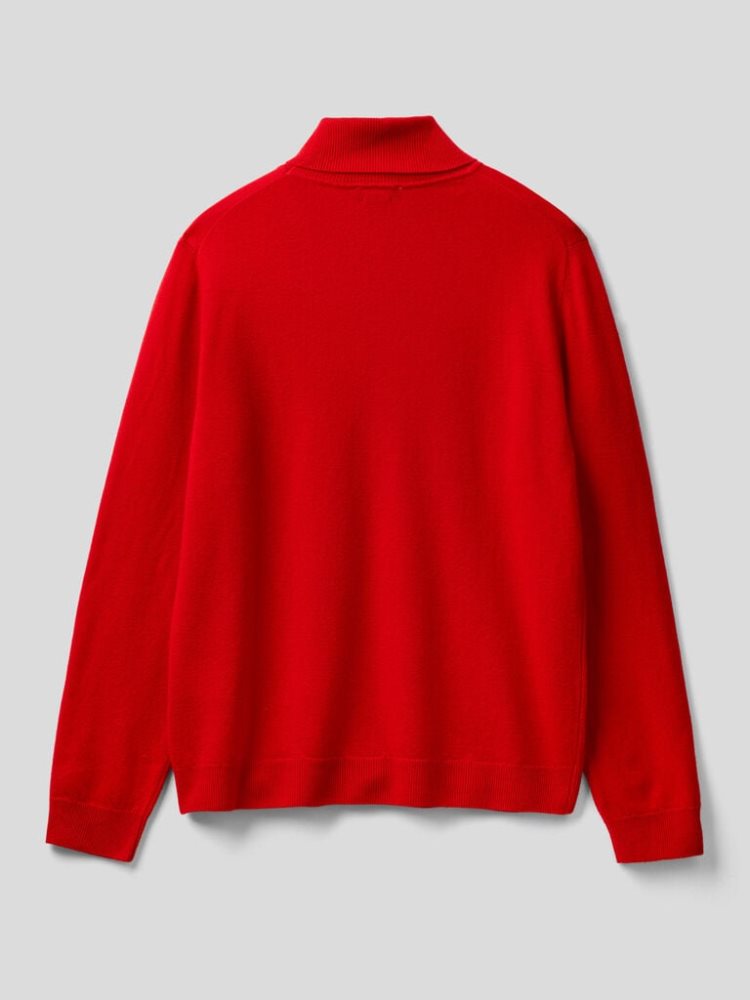 Benetton Pure Merino Wol Turtleneck High Neck Sweaters Heren Rood | BE968716