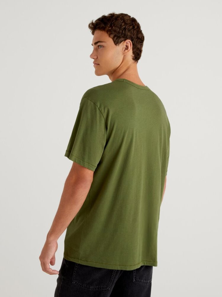 Benetton Pure Organic Katoenen Short Sleeve T-shirts Heren Groen | BE118647