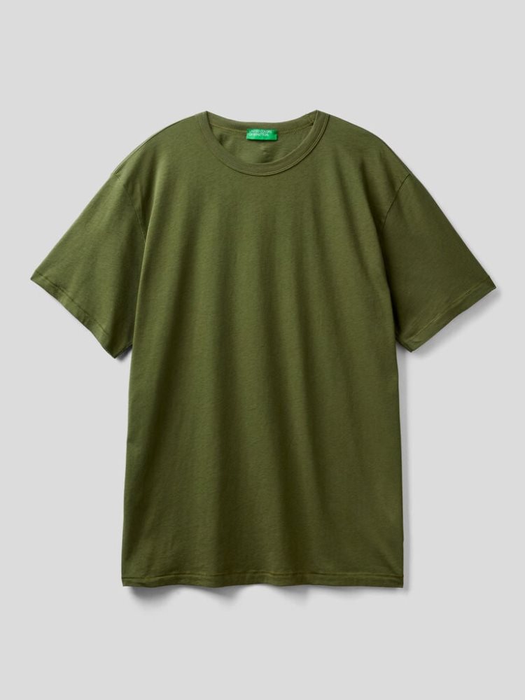 Benetton Pure Organic Katoenen Short Sleeve T-shirts Heren Groen | BE118647