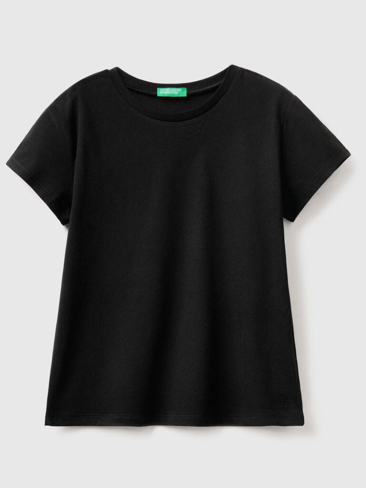 Benetton Pure Organic Katoenen Short Sleeve T-shirts Kinderen Zwart | BE386761