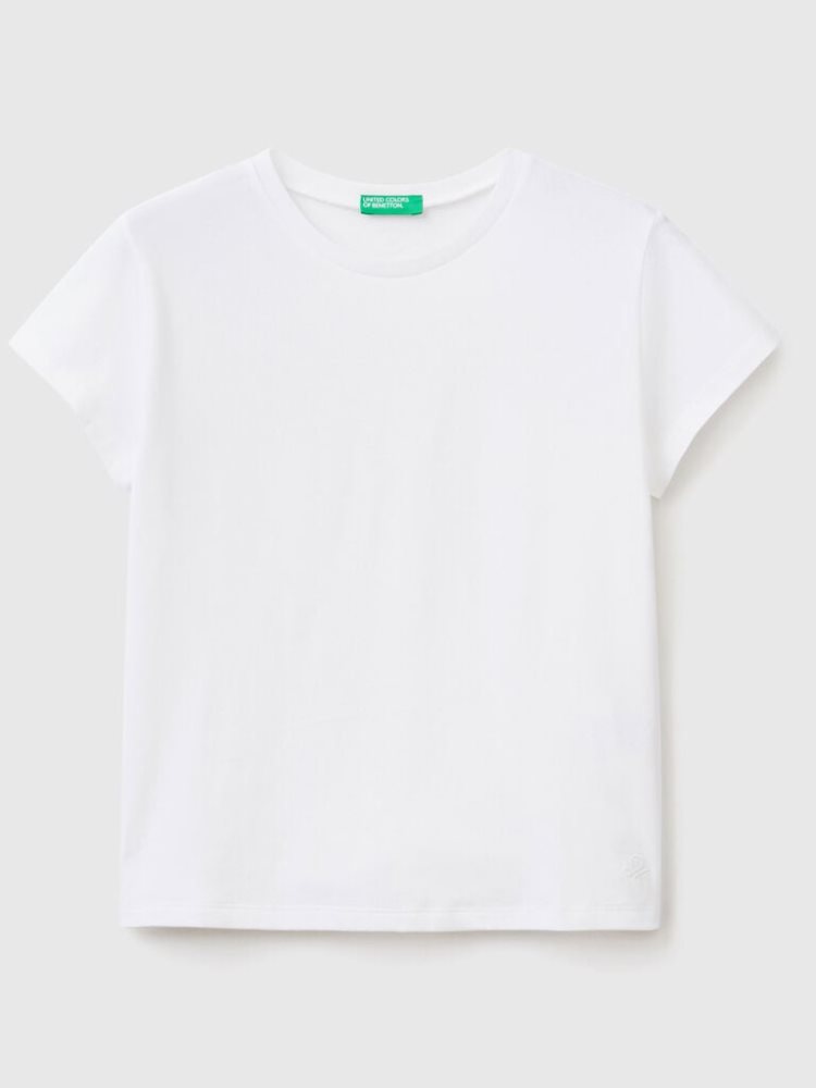 Benetton Pure Organic Katoenen Short Sleeve T-shirts Kinderen Wit | BE934200