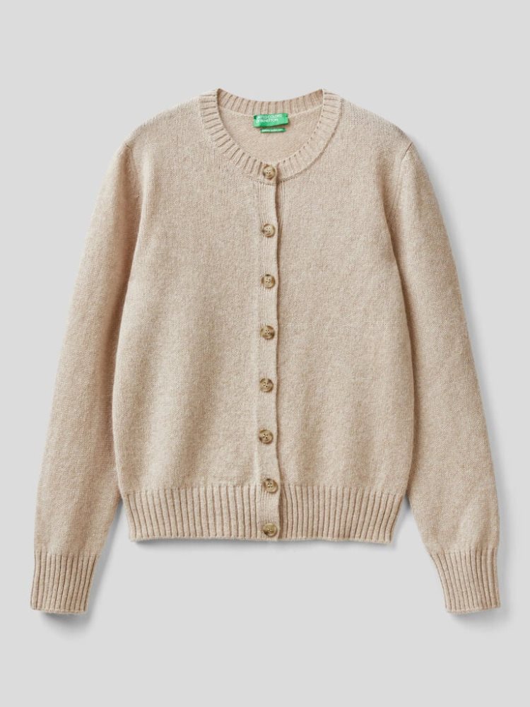 Benetton Pure Shetland Wol Cardigan Dames Nude | BE367528