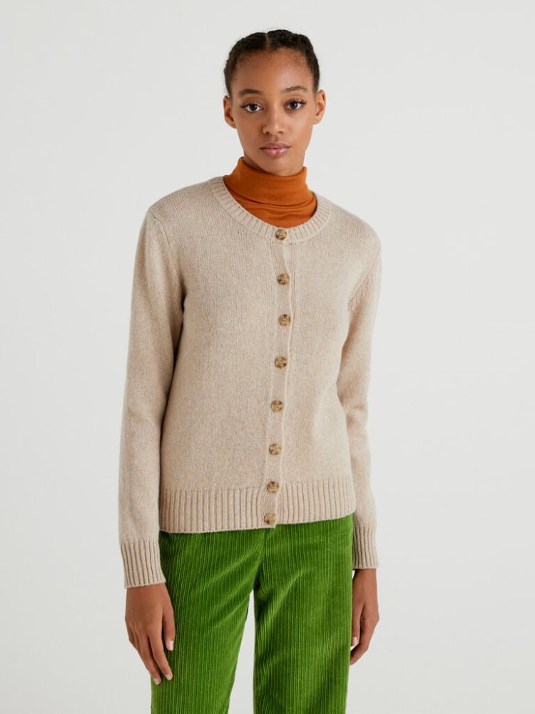 Benetton Pure Shetland Wol Cardigan Dames Nude | BE367528