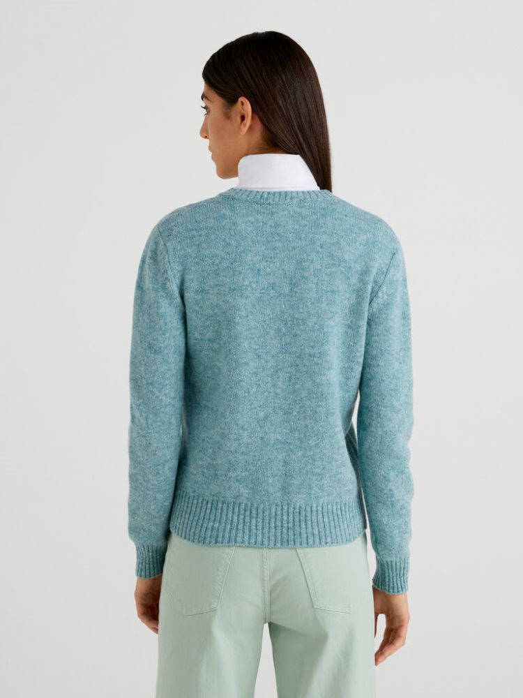 Benetton Pure Shetland Wol Cardigan Dames Lichtblauw | BE449280