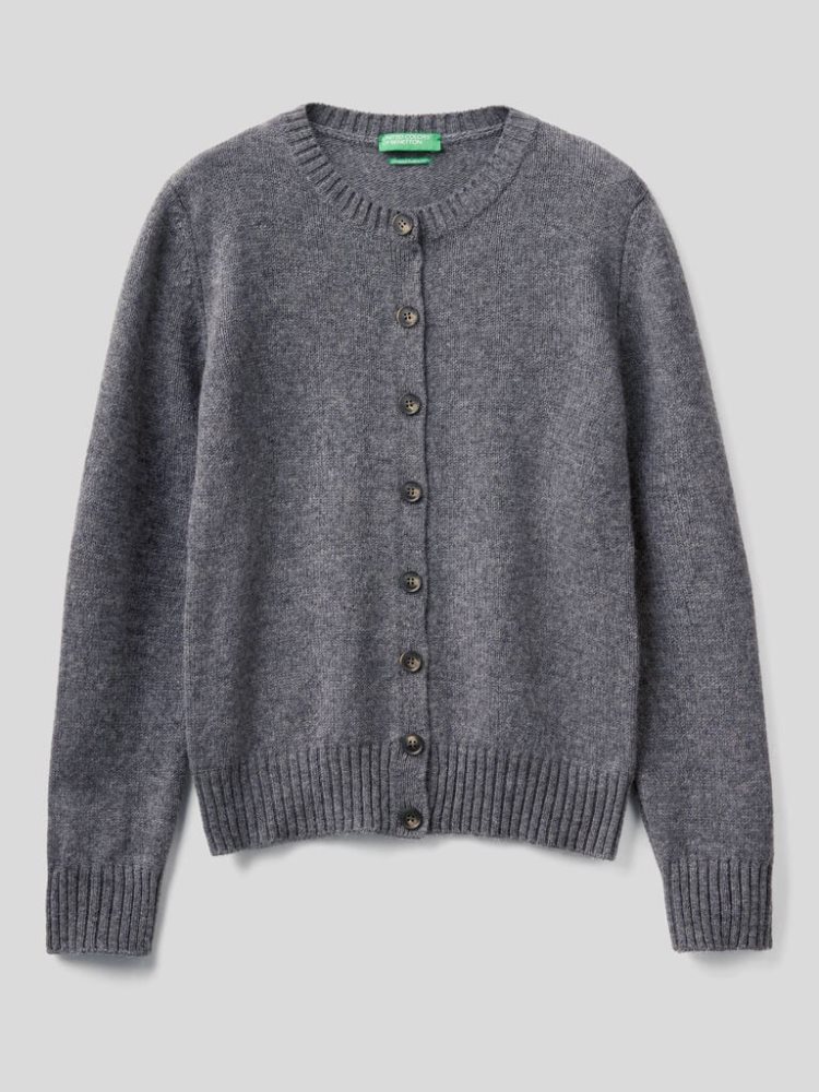 Benetton Pure Shetland Wol Cardigan Dames Donkergrijs | BE738340