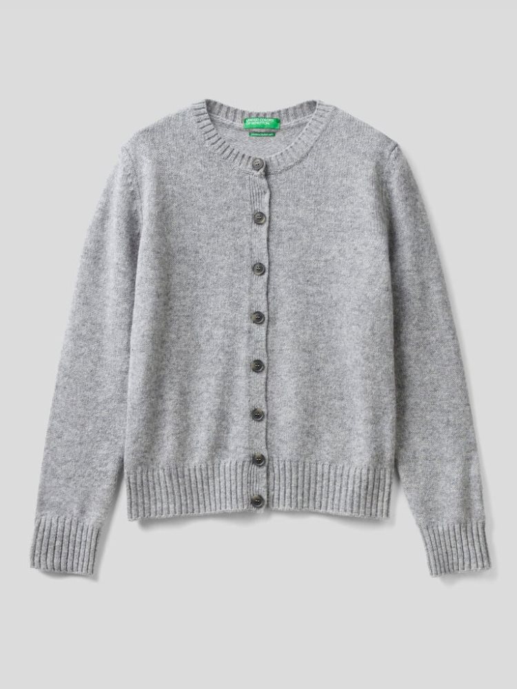 Benetton Pure Shetland Wol Cardigan Dames Grijs | BE983601