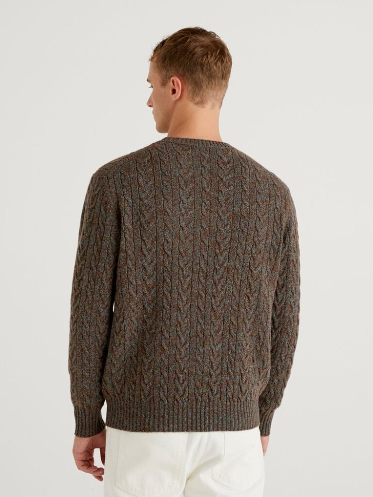 Benetton Pure Shetland Wol Crew Neck Sweaters Heren Donkergrijs | BE196836