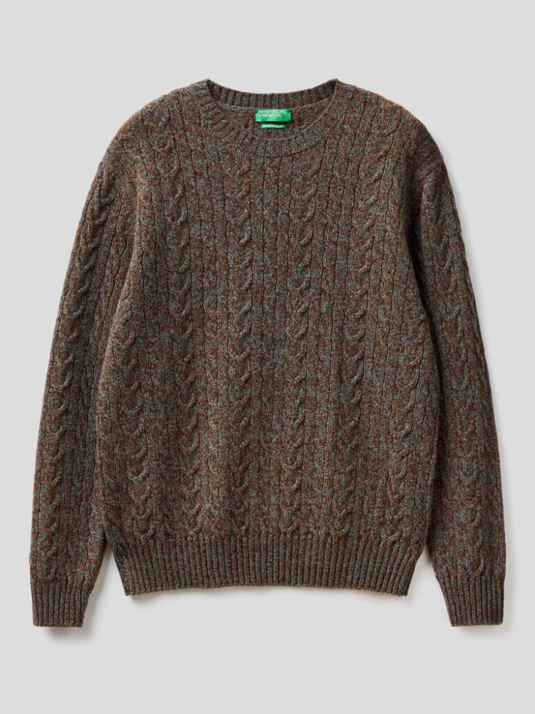 Benetton Pure Shetland Wol Crew Neck Sweaters Heren Donkergrijs | BE196836