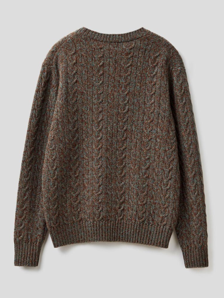 Benetton Pure Shetland Wol Crew Neck Sweaters Heren Donkergrijs | BE196836