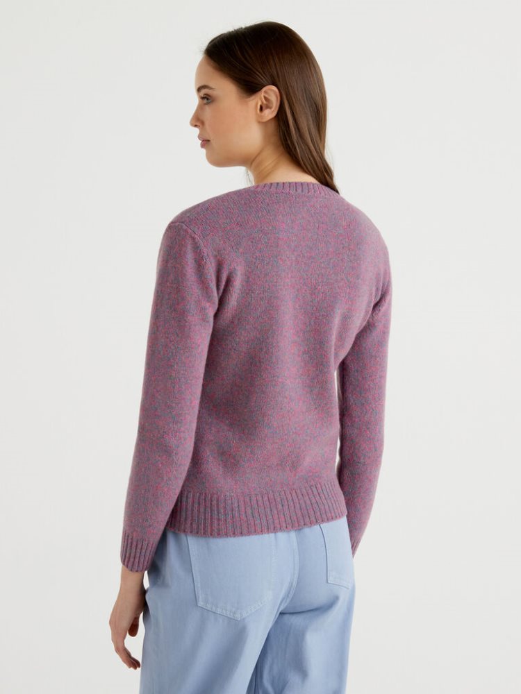 Benetton Pure Shetland Wol Crew Neck Sweaters Dames Mauve | BE337562