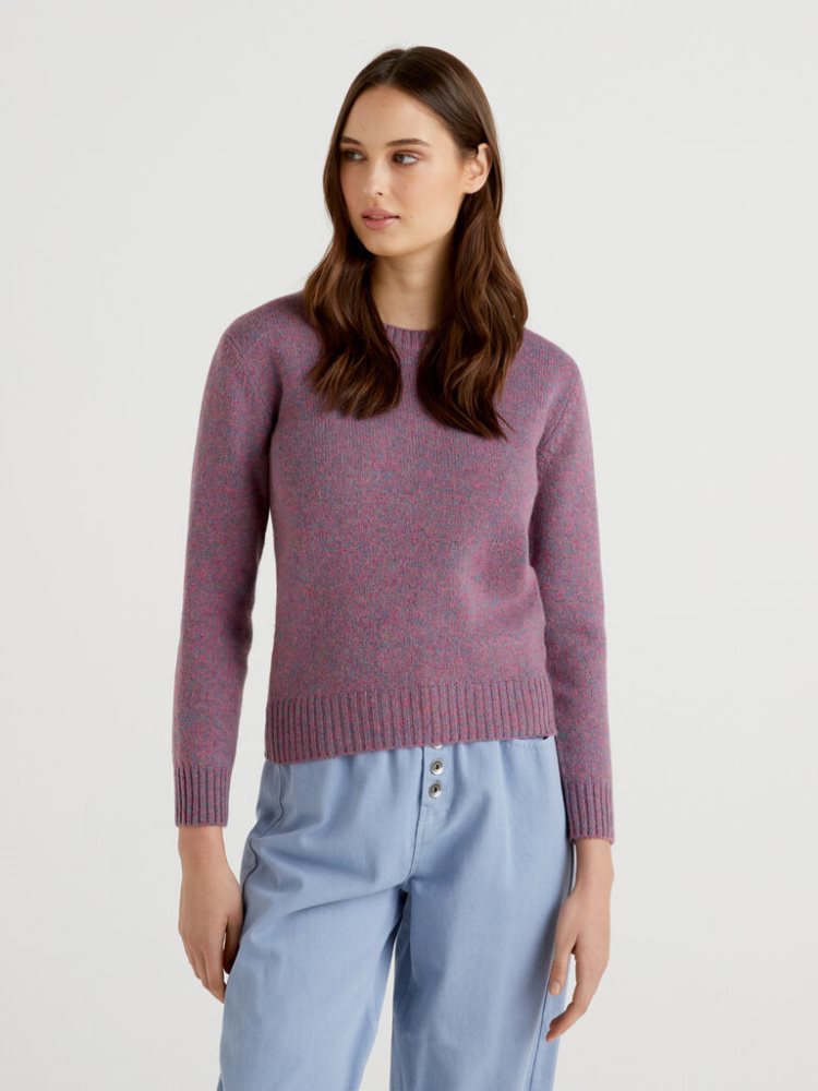 Benetton Pure Shetland Wol Crew Neck Sweaters Dames Mauve | BE337562