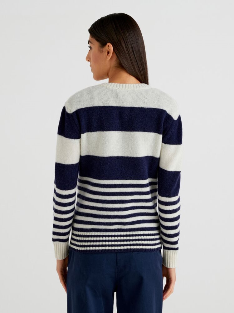 Benetton Pure Shetland Wol Crew Neck Sweaters Dames Blauw | BE577772