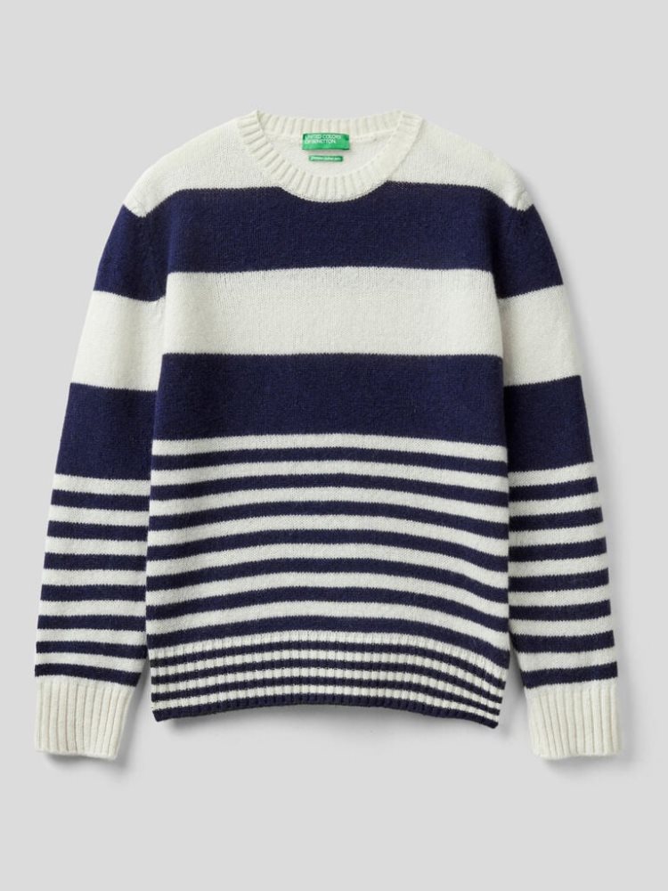 Benetton Pure Shetland Wol Crew Neck Sweaters Dames Blauw | BE577772