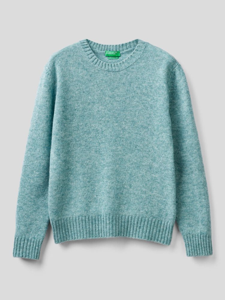 Benetton Pure Shetland Wol Crew Neck Sweaters Dames Blauw | BE582639