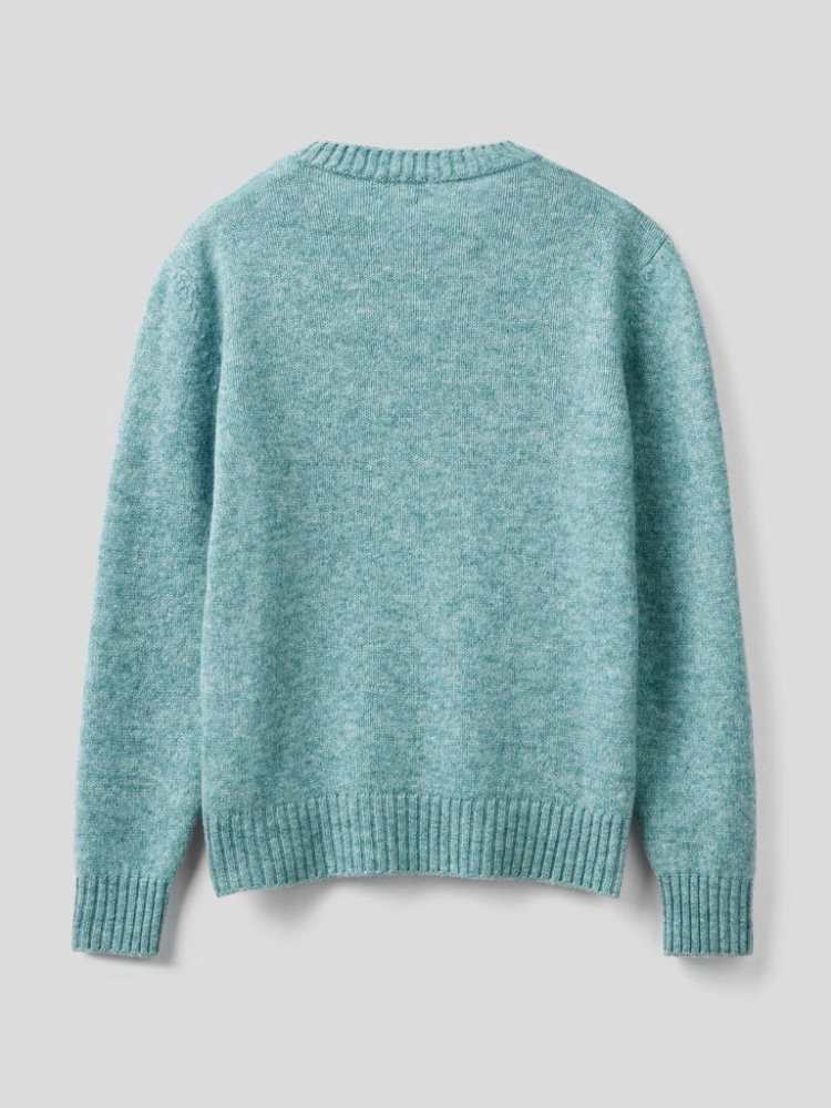 Benetton Pure Shetland Wol Crew Neck Sweaters Dames Blauw | BE582639