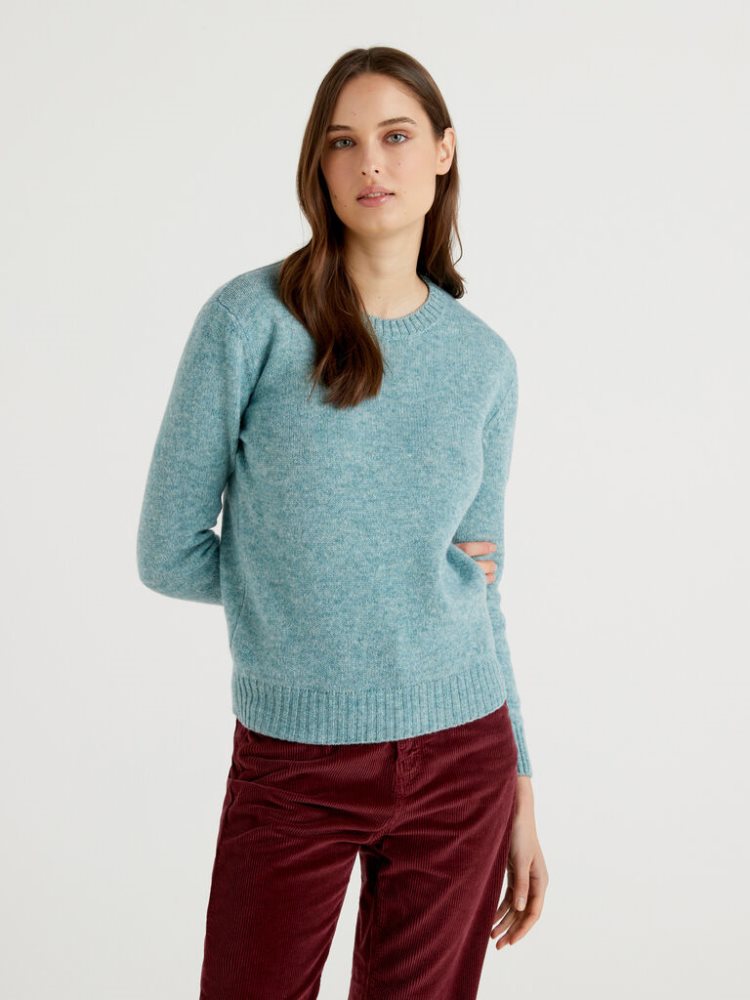 Benetton Pure Shetland Wol Crew Neck Sweaters Dames Blauw | BE582639