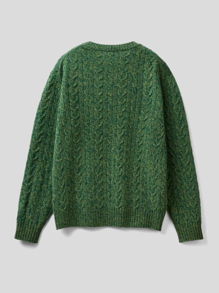 Benetton Pure Shetland Wol Crew Neck Sweaters Heren Groen | BE693686