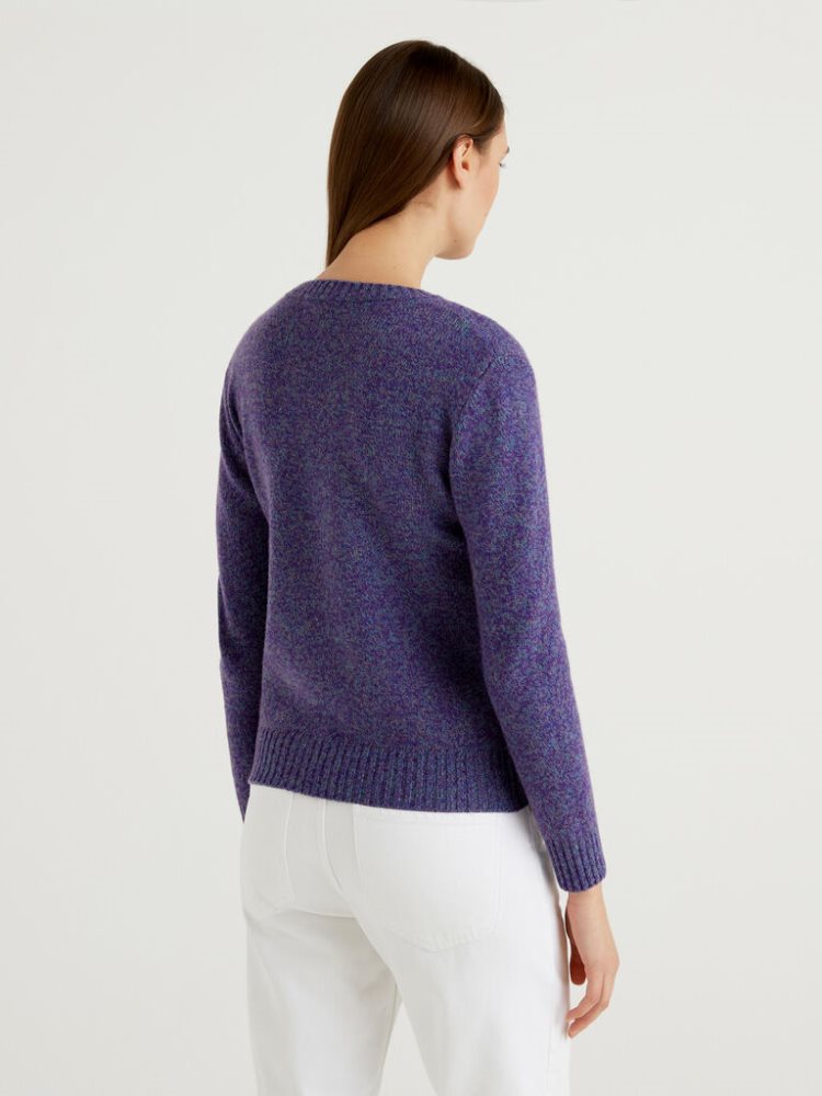 Benetton Pure Shetland Wol Crew Neck Sweaters Dames Periwinkle | BE694039