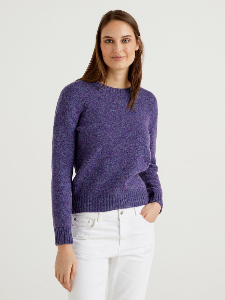 Benetton Pure Shetland Wol Crew Neck Sweaters Dames Periwinkle | BE694039