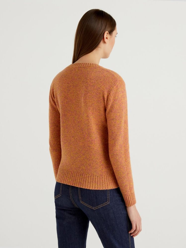 Benetton Pure Shetland Wol Crew Neck Sweaters Dames Oranje | BE742466