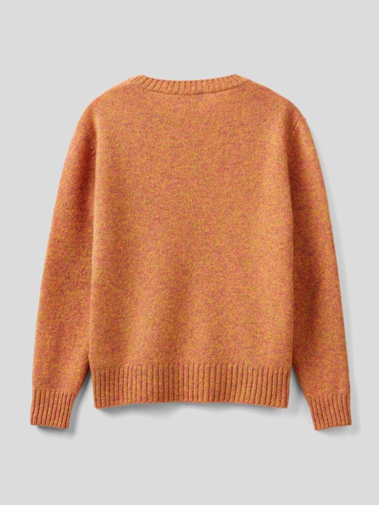 Benetton Pure Shetland Wol Crew Neck Sweaters Dames Oranje | BE742466