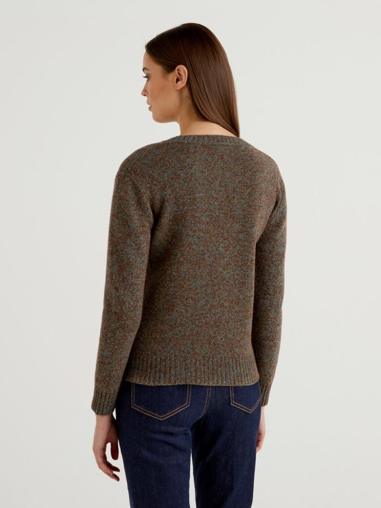 Benetton Pure Shetland Wol Crew Neck Sweaters Dames Bruin | BE794650