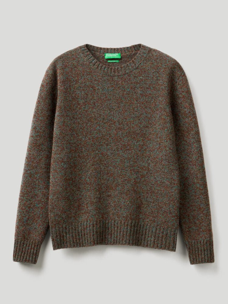 Benetton Pure Shetland Wol Crew Neck Sweaters Dames Bruin | BE794650