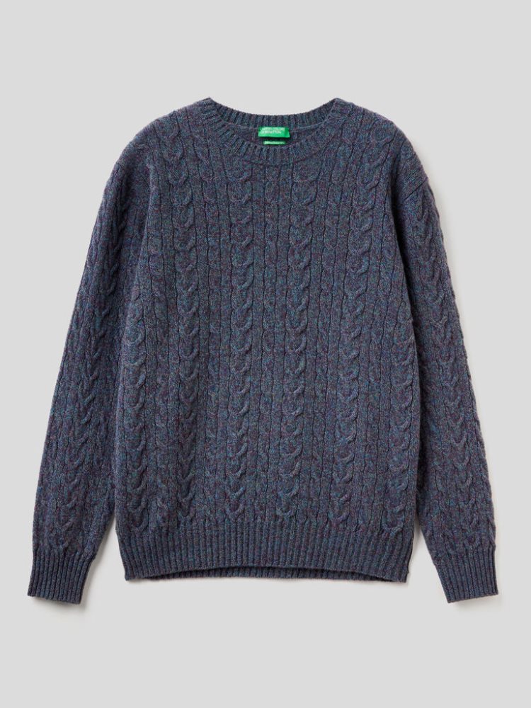 Benetton Pure Shetland Wol Crew Neck Sweaters Heren Blauw | BE960779