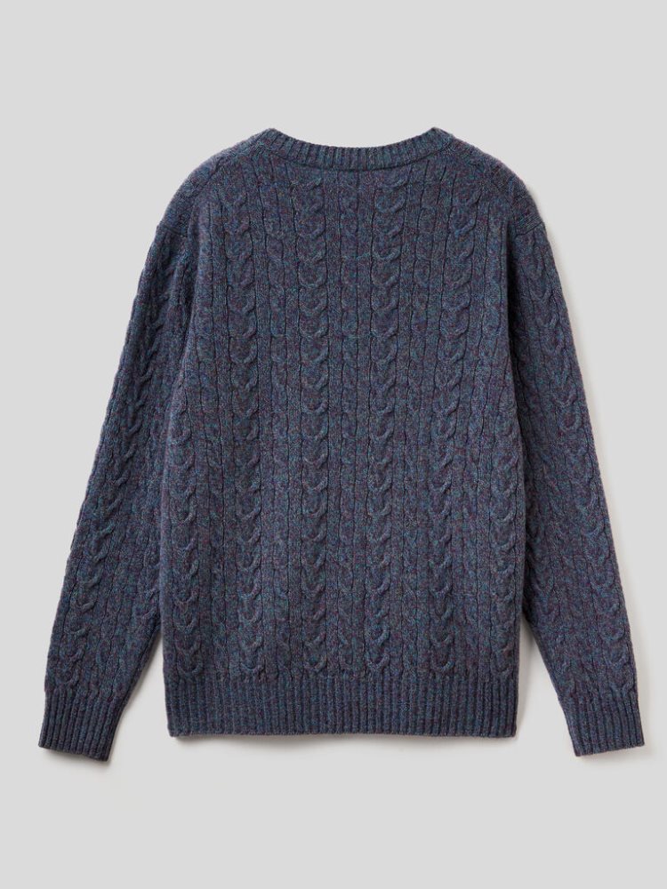 Benetton Pure Shetland Wol Crew Neck Sweaters Heren Blauw | BE960779