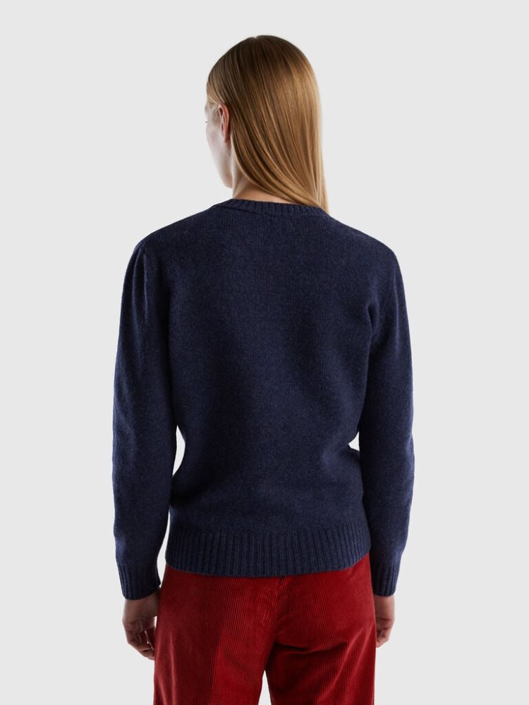 Benetton Pure Shetland Wol Crew Neck Sweaters Dames Donkerblauw | BE975560