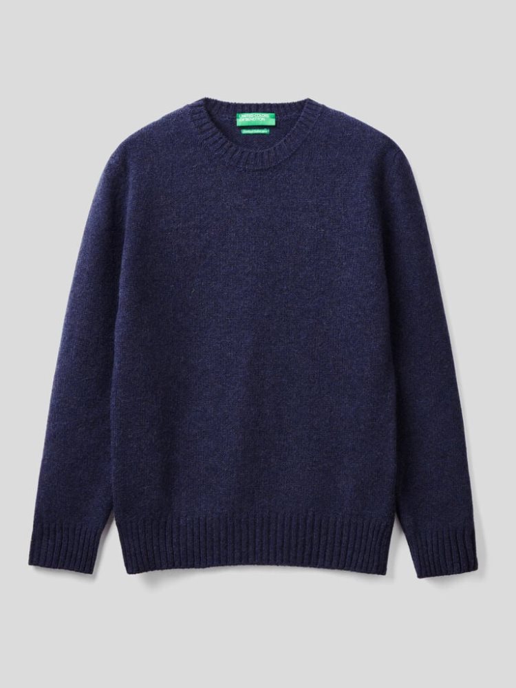 Benetton Pure Shetland Wol Crew Neck Sweaters Dames Donkerblauw | BE975560