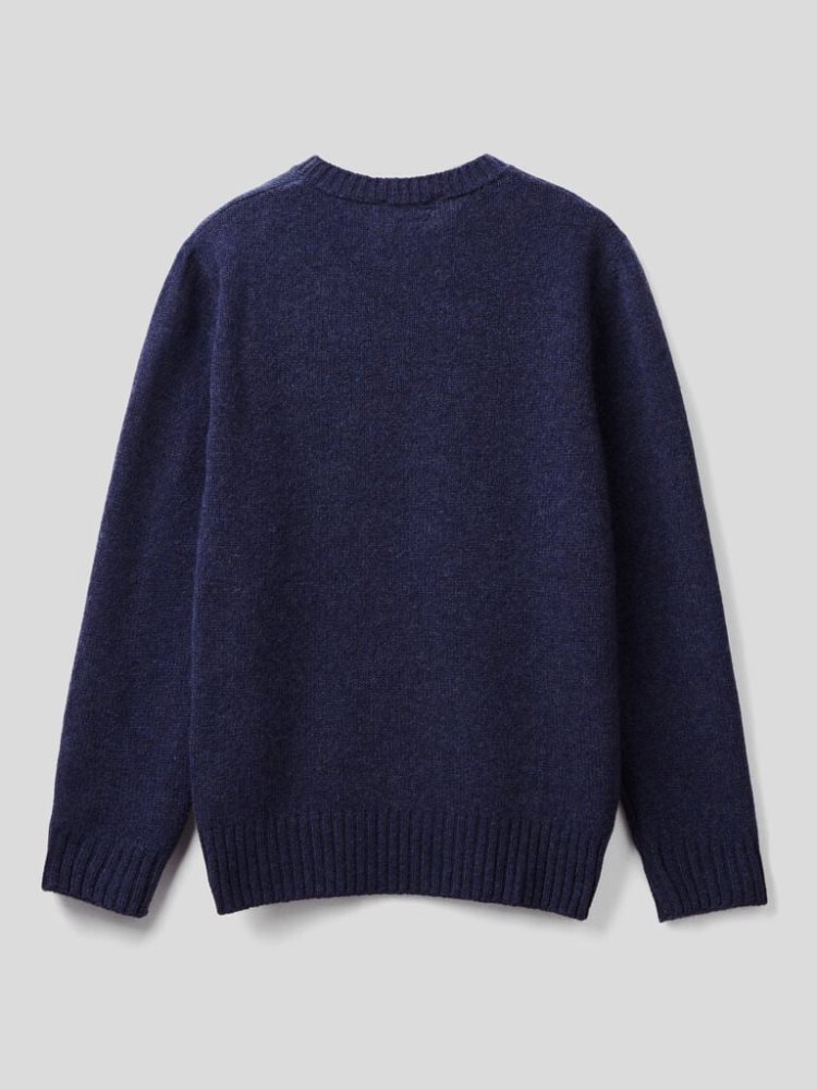 Benetton Pure Shetland Wol Crew Neck Sweaters Dames Donkerblauw | BE975560