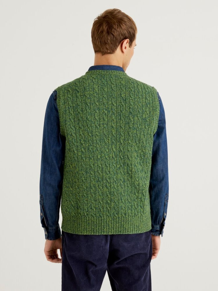 Benetton Pure Shetland Wol Gilet Heren Groen | BE783268