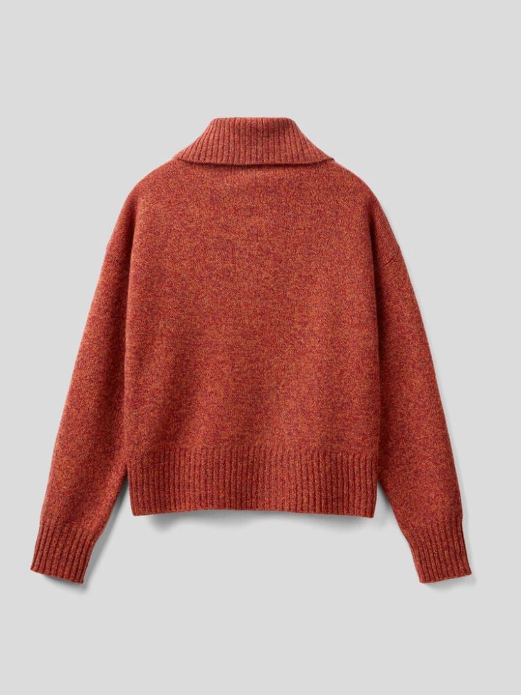 Benetton Pure Tricot Shetland Wol V-neck Sweaters Dames Rood | BE620847