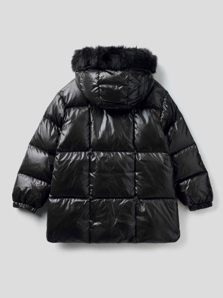 Benetton Rain Defender Gewatteerd Hood Puffer Jackets Kinderen Zwart | BE311350