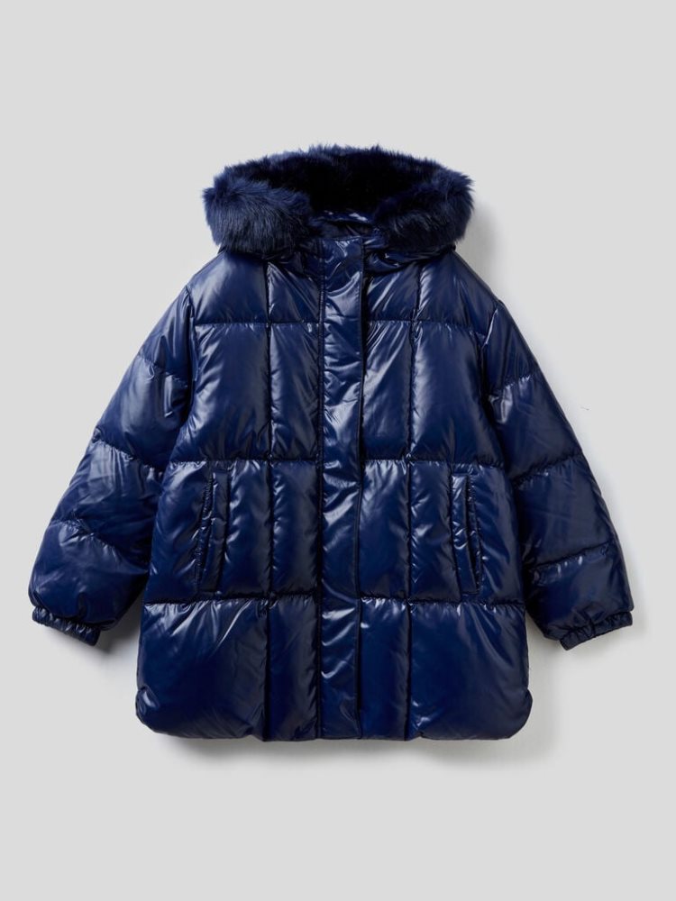 Benetton Rain Defender Gewatteerd Hood Puffer Jackets Kinderen Donkerblauw | BE534378