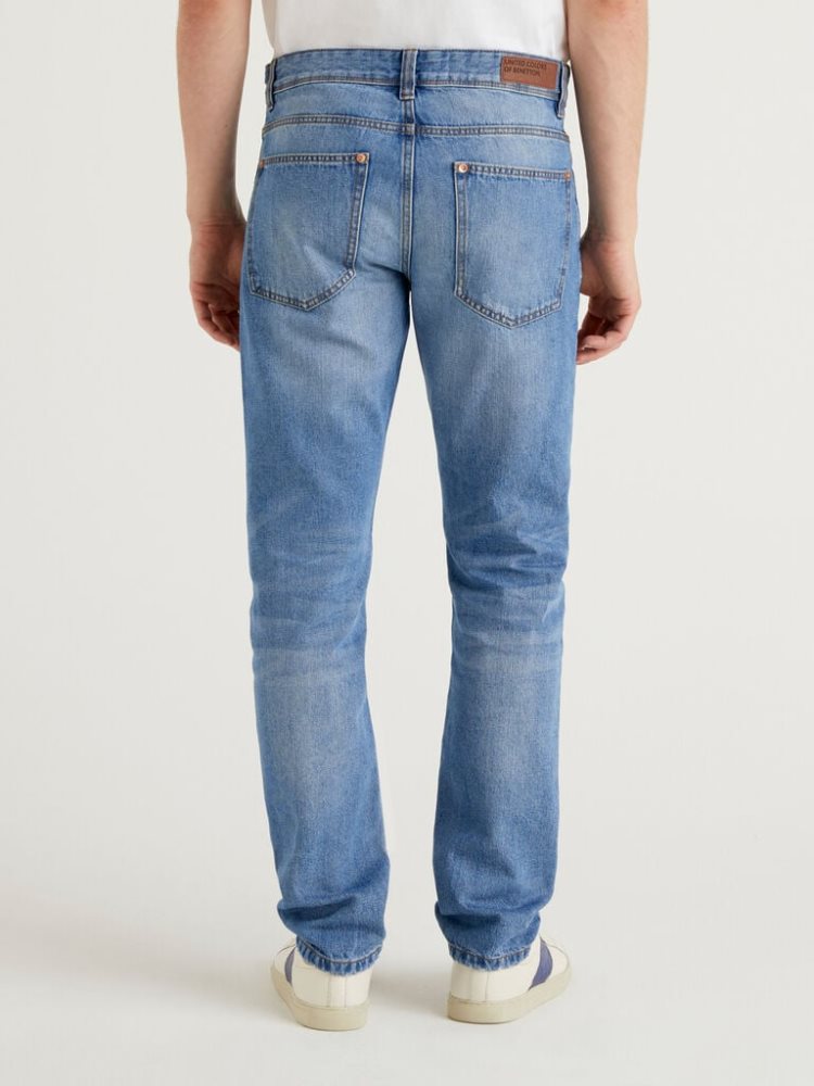 Benetton Rechtdoor Leg 100% Katoenen Jeans Heren Lichtblauw | BE455162