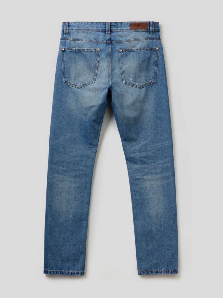 Benetton Rechtdoor Leg 100% Katoenen Jeans Heren Lichtblauw | BE455162