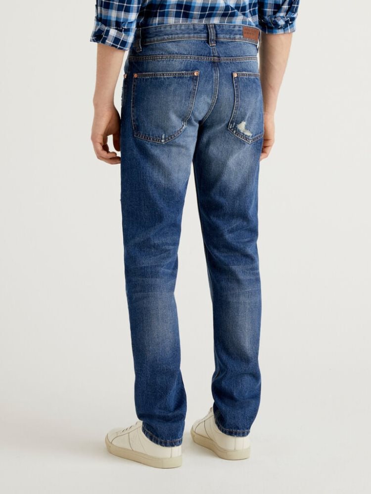 Benetton Rechtdoor Leg 100% Katoenen Jeans Heren Blauw | BE531667