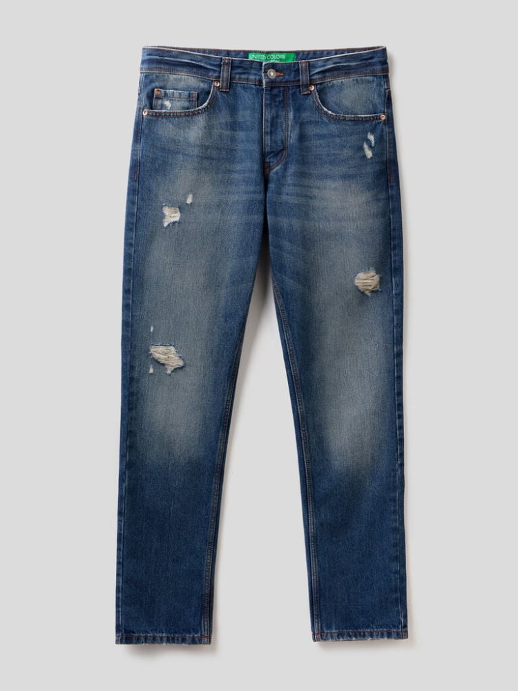 Benetton Rechtdoor Leg 100% Katoenen Jeans Heren Blauw | BE531667