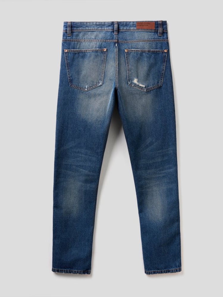 Benetton Rechtdoor Leg 100% Katoenen Jeans Heren Blauw | BE531667